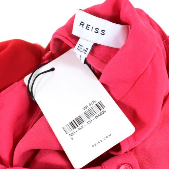 Reiss Valentina Color Clash Mini Dress Pink Red Open Back Belted Tie Waist NEW 4 - Picture 7 of 8